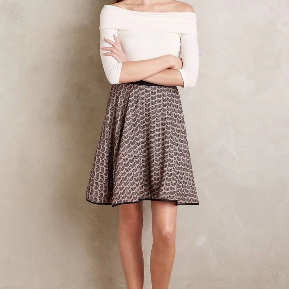 Anthropologie Eva Franco Fox Print Palisades Women’s Swing Circle Skirt Size 12